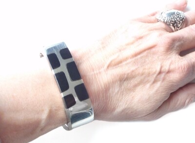 Rare Onyx Silver Cuff Bracelet from Taxco 