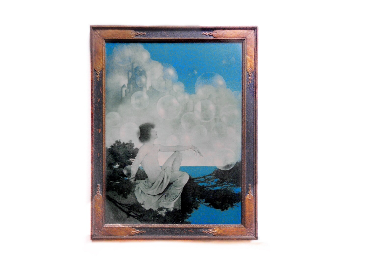 1920s Maxfield Parrish Air Castles in Original Art Deco Frame Fantasy Art