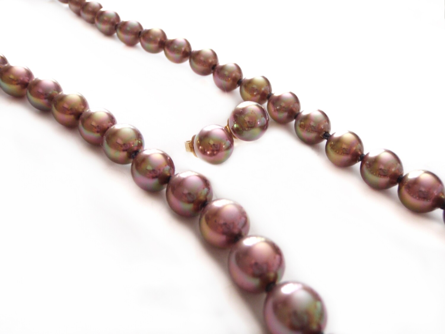 Vintage Bronze Florescent Mallorca Pearl Necklace Earrings