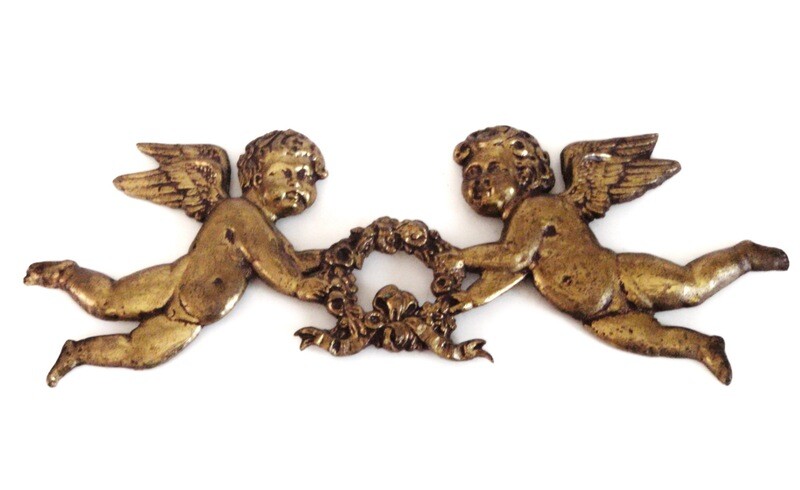 Antique Brass Two Angel Cherubs Wall Art