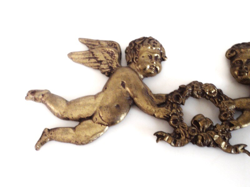Antique Art Nouveau Brass Cherubs Wall Art