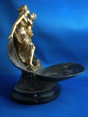 Rare belle epoque nude and cherub vanity dish