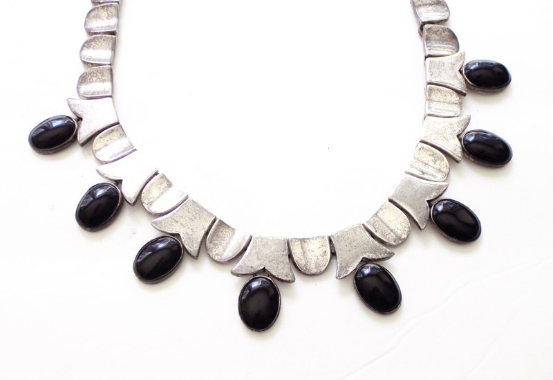 Onyx and Silver Thumbprint Necklace 