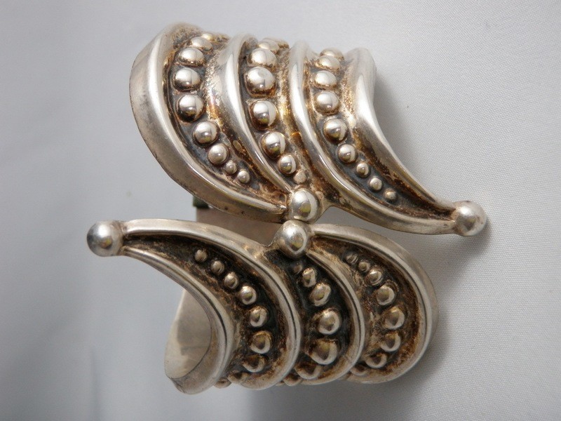 Taxco Silver Cuff Bracelet with Bead Accents