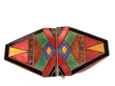 RARE Multi Color Enamel Art Deco Belt Buckle 