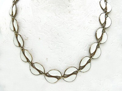 Danish Guilloche Silver Double Leaf Necklace