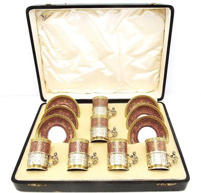 1924 Adie Bros Sterling Cherub Limoges Porcelain Insert Espresso Set