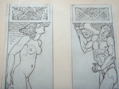 Heinrich Arad Schmidt Nude Cornice Drawing
