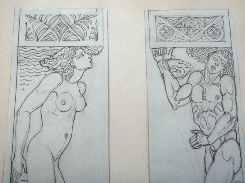 Heinrich Arad Schmidt Nude Cornice Drawing
