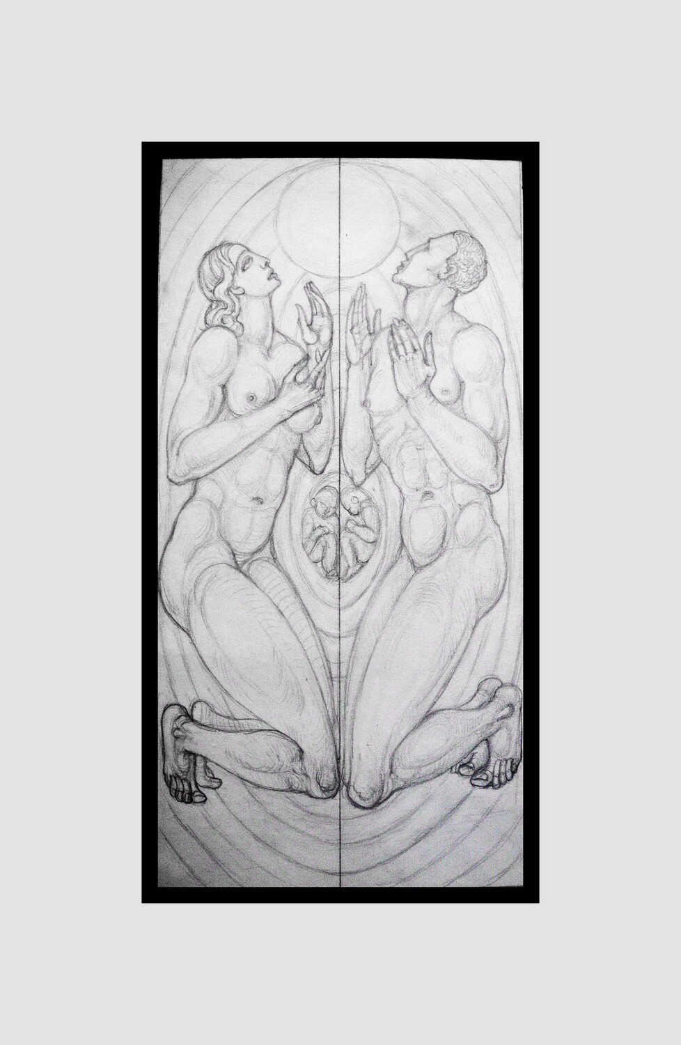Art Deco Graphite Creation Adam and Eve by Heinrich Arad Schmidt