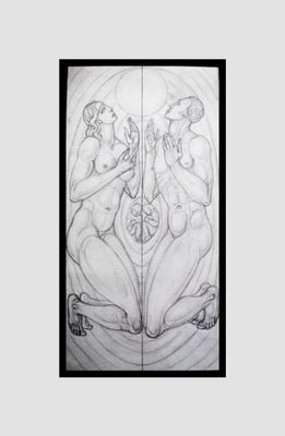 Art Deco Graphite Creation Adam and Eve by Heinrich Arad Schmidt