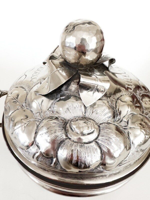 Beautiful vintage repousse floral lidded bowl