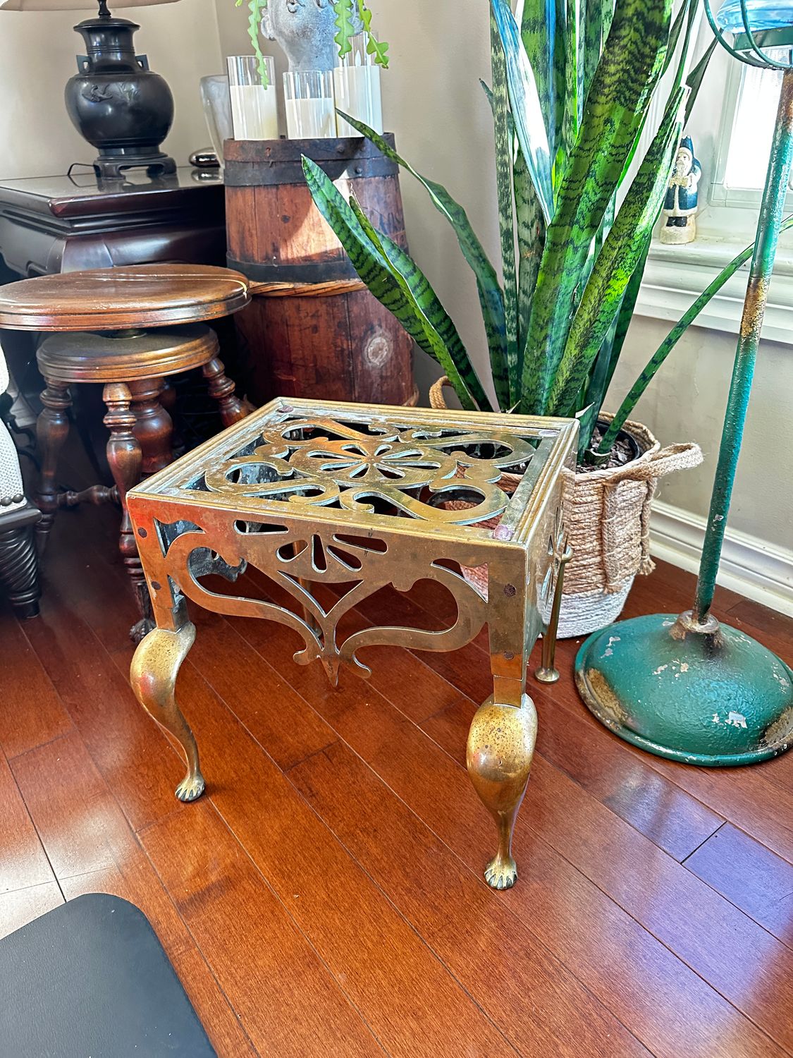 Antique Brass Fireplace Footman 19th Century Decorative Stool