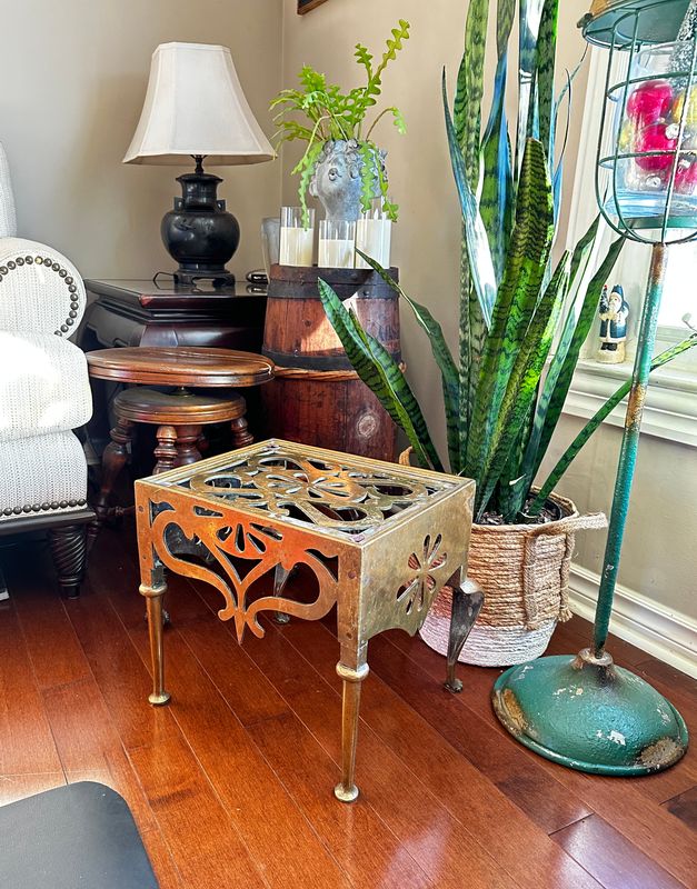 Antique Brass Fireplace Footman 19th Century Decorative Stool