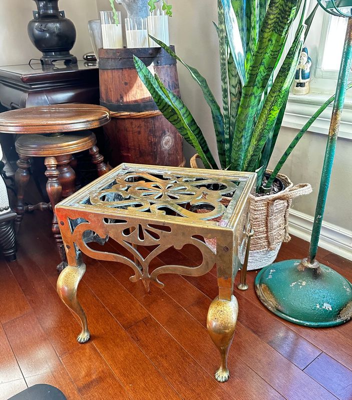 Antique Brass Fireplace Footman 19th Century Decorative Stool