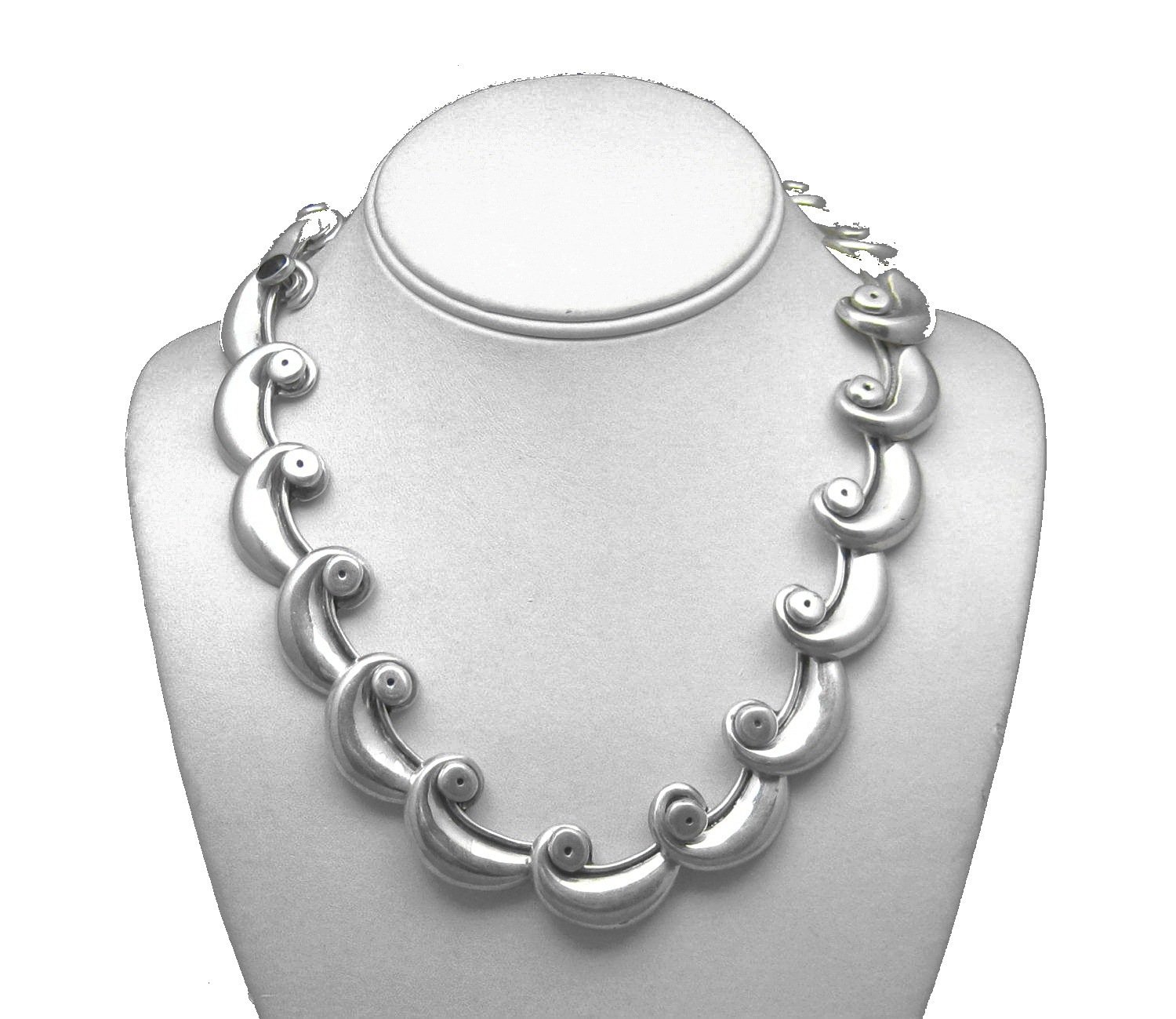 Vintage Mexican Hinged Waves Link Necklace 150.5 Grams
