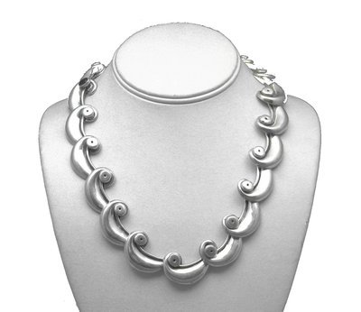 Vintage Mexican Hinged Waves Link Necklace 150.5 Grams