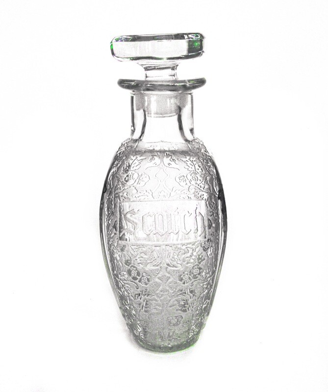 Art Nouveau to Deco Silver Overlay Scotch Decanter Bottle
