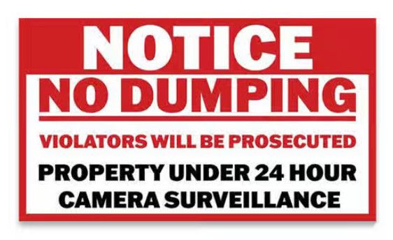 CW No Dumping Sign  - 16" Length X 9" Height