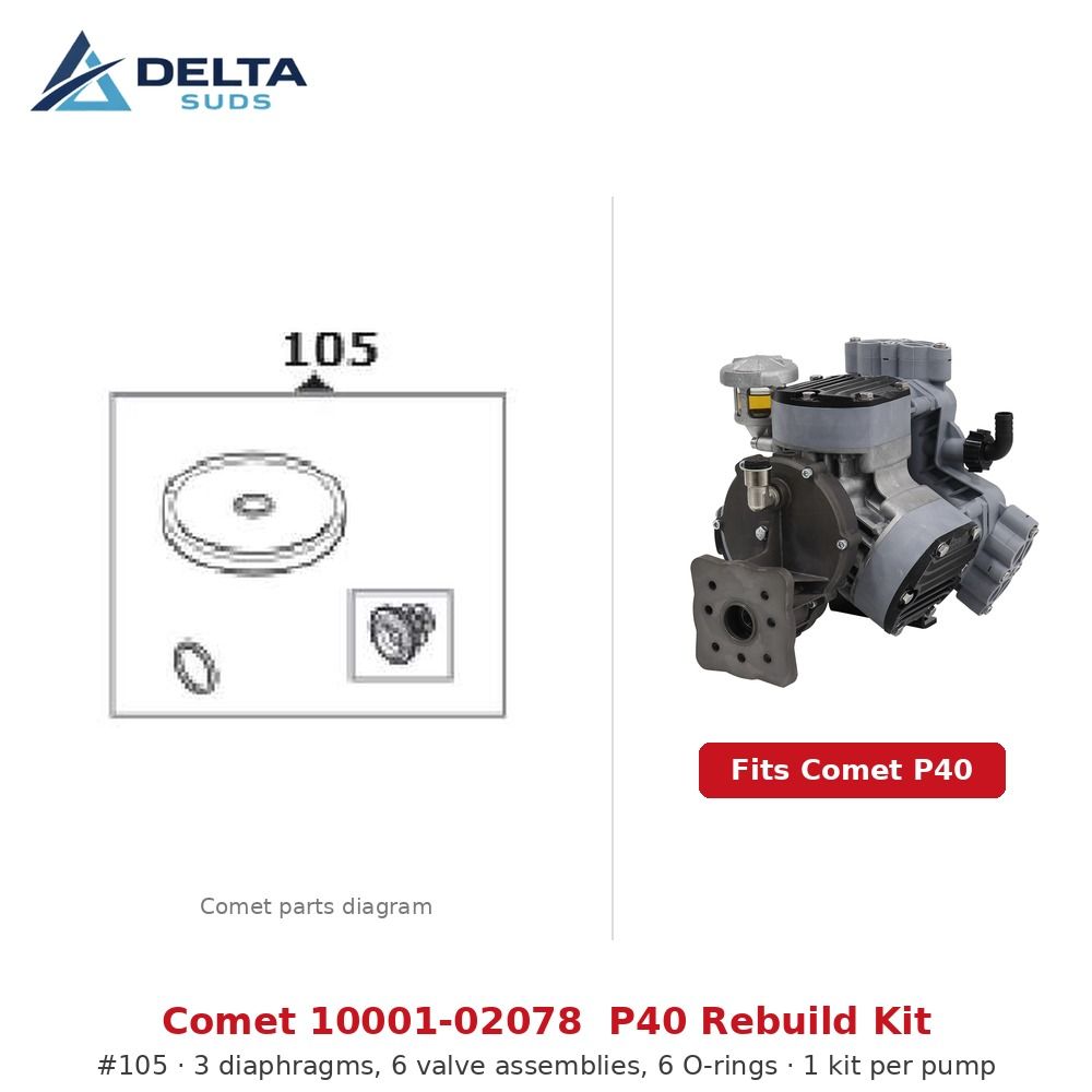 Comet P40 | [105] Diaphragm &amp; Valve Rebuild Kit (10001-02078)