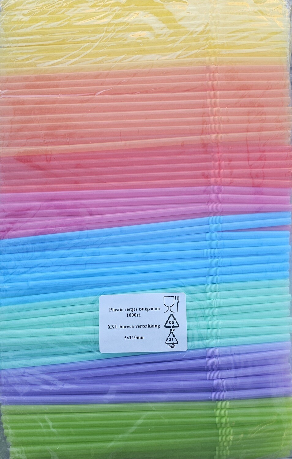 Rietjes - plastic - buigzaam - 21cm - 0,5 cm diameter zwart-mixkleuren
