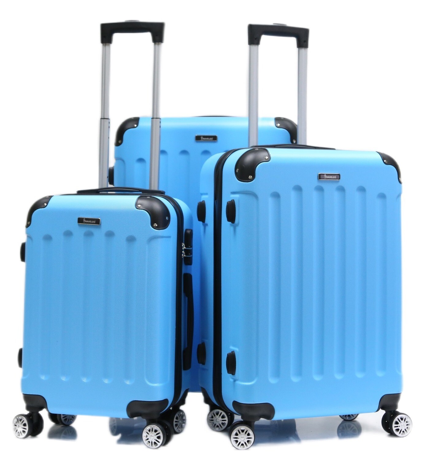 Kofferset Traveleo BABIJ 3-delig - Complete Set - Koffer - Handbagage 35L + 65L en 90L Ruimbagage - ABS01 Licht blauw