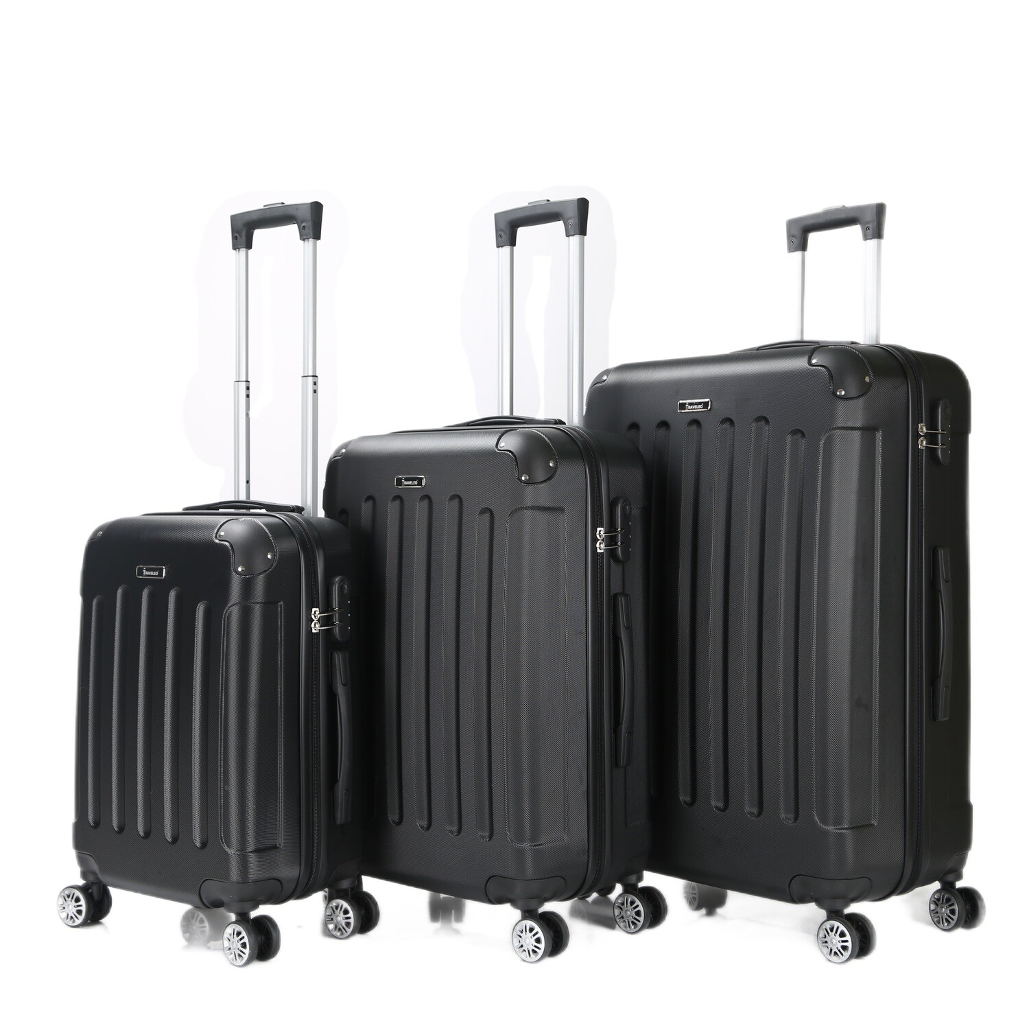 Kofferset Traveleo BABIJ 3-delig - Complete Set - Koffer - Handbagage 35L + 65L en 90L Ruimbagage - ABS01 Zwart