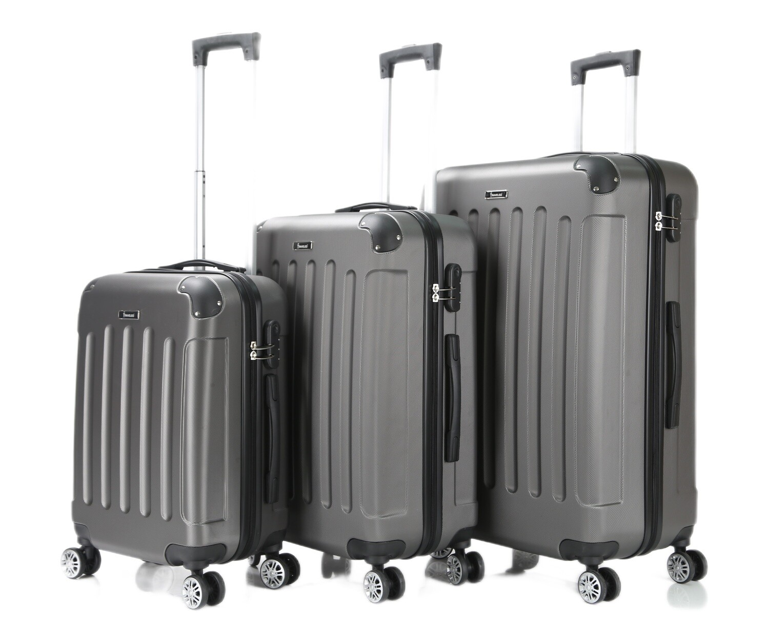 Kofferset Traveleo BABIJ 3-delig - Complete Set - Koffer - Handbagage 35L + 65L en 90L Ruimbagage - ABS01 grijs
