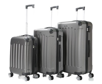 Kofferset Traveleo BABIJ 3-delig - Complete Set - Koffer - Handbagage 35L + 65L en 90L Ruimbagage - ABS01 grijs