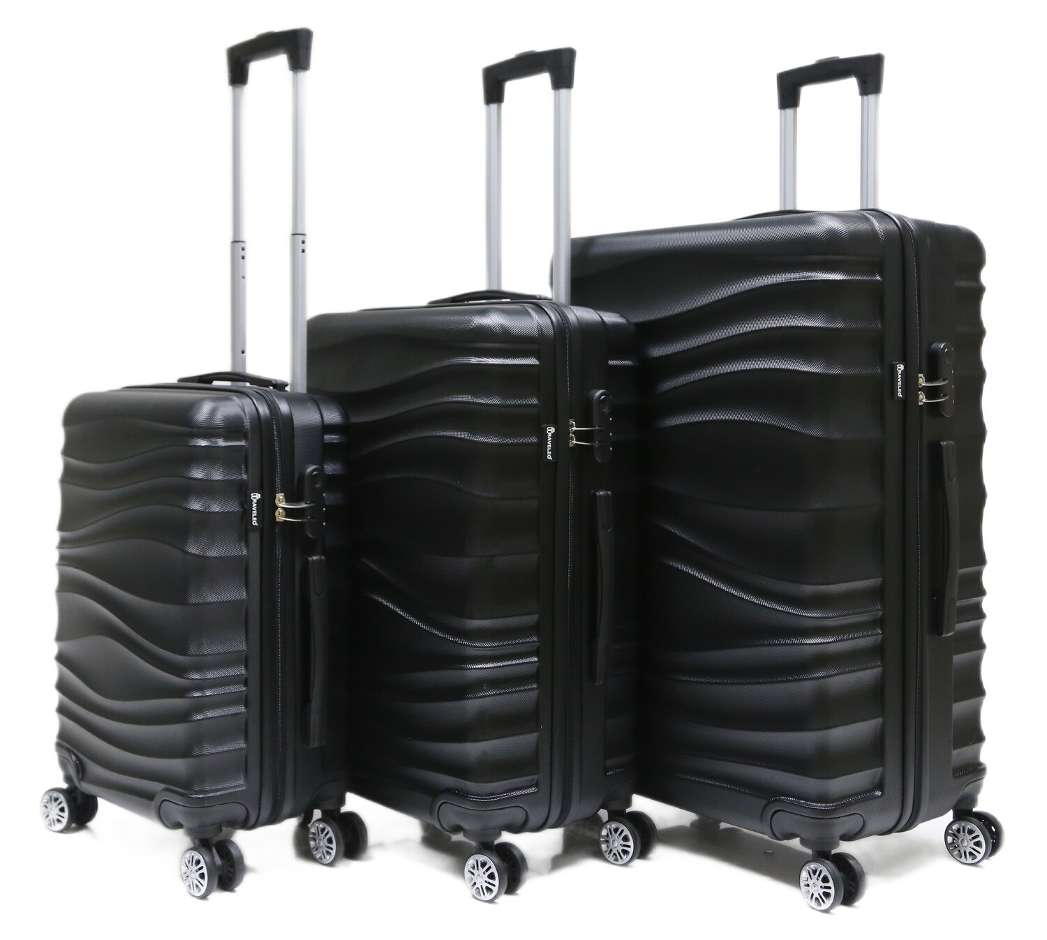 Kofferset Traveleo BABIJ - 3-delig - Complete Set - Koffer - Handbagage 35L + 65L en 90L Ruimbagage - ABS04 Zwart