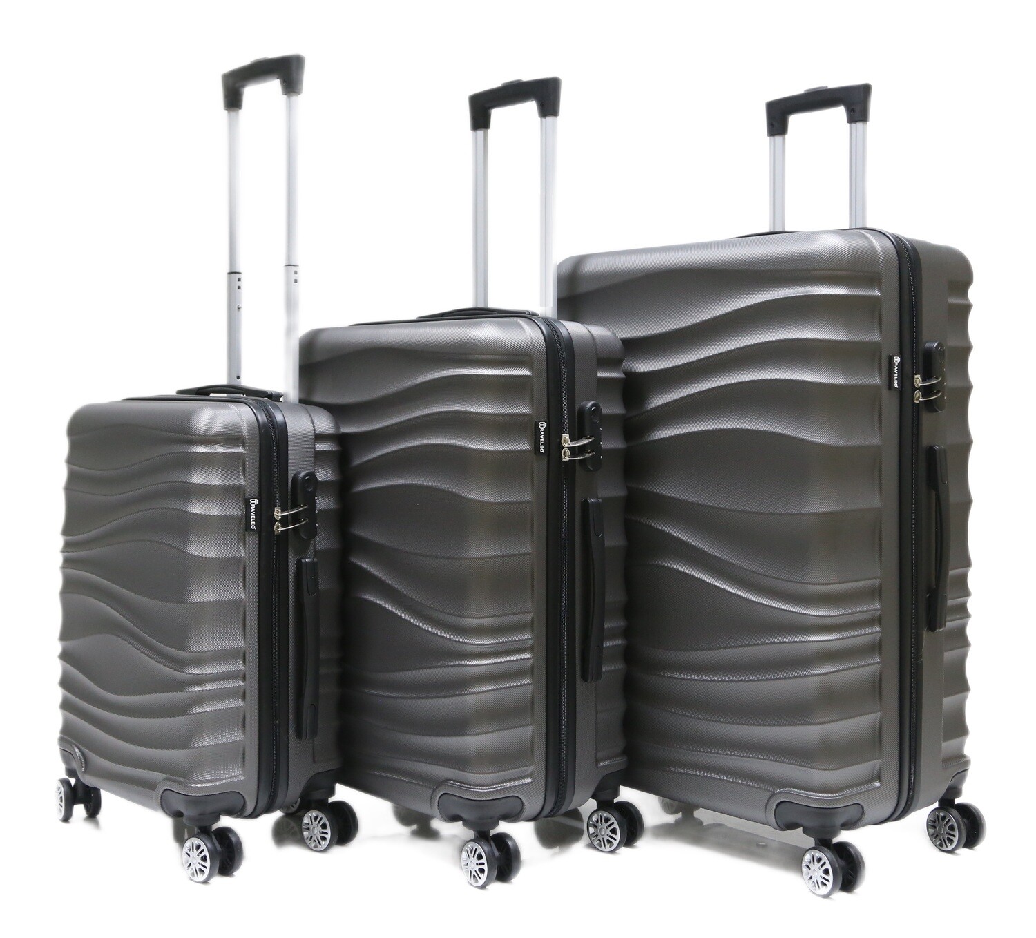 Kofferset Traveleo BABIJ - 3-delig - Complete Set - Koffer - Handbagage 35L + 65L en 90L Ruimbagage - ABS04 Grijs