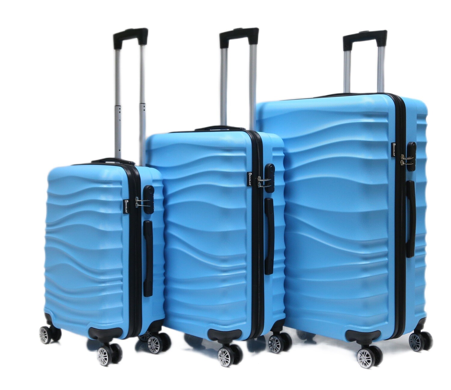 Kofferset Traveleo BABIJ - 3-delig - Complete Set - Koffer - Handbagage 35L + 65L en 90L Ruimbagage - ABS04 Lichtblauw