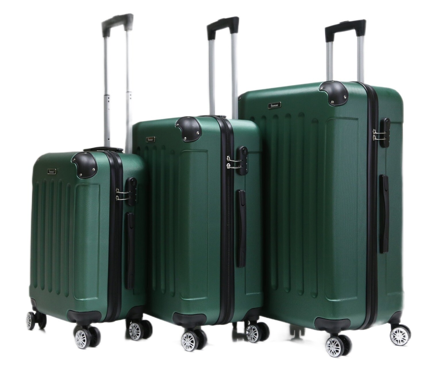 Kofferset Traveleo BABIJ 3-delig - Complete Set - Koffer - Handbagage 35L + 65L en 90L Ruimbagage - ABS01 Groen