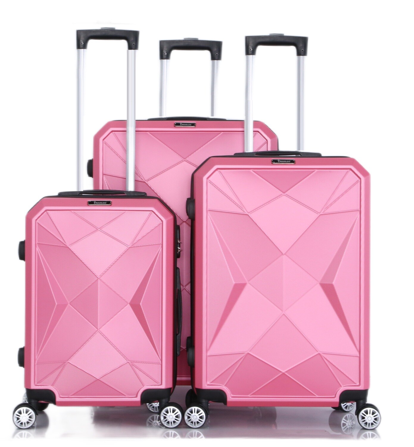Kofferset Traveleo BABIJ - 3-delig - Complete Set - Koffer - Handbagage 35L + 65L en 90L Ruimbagage - ABS03 Roze