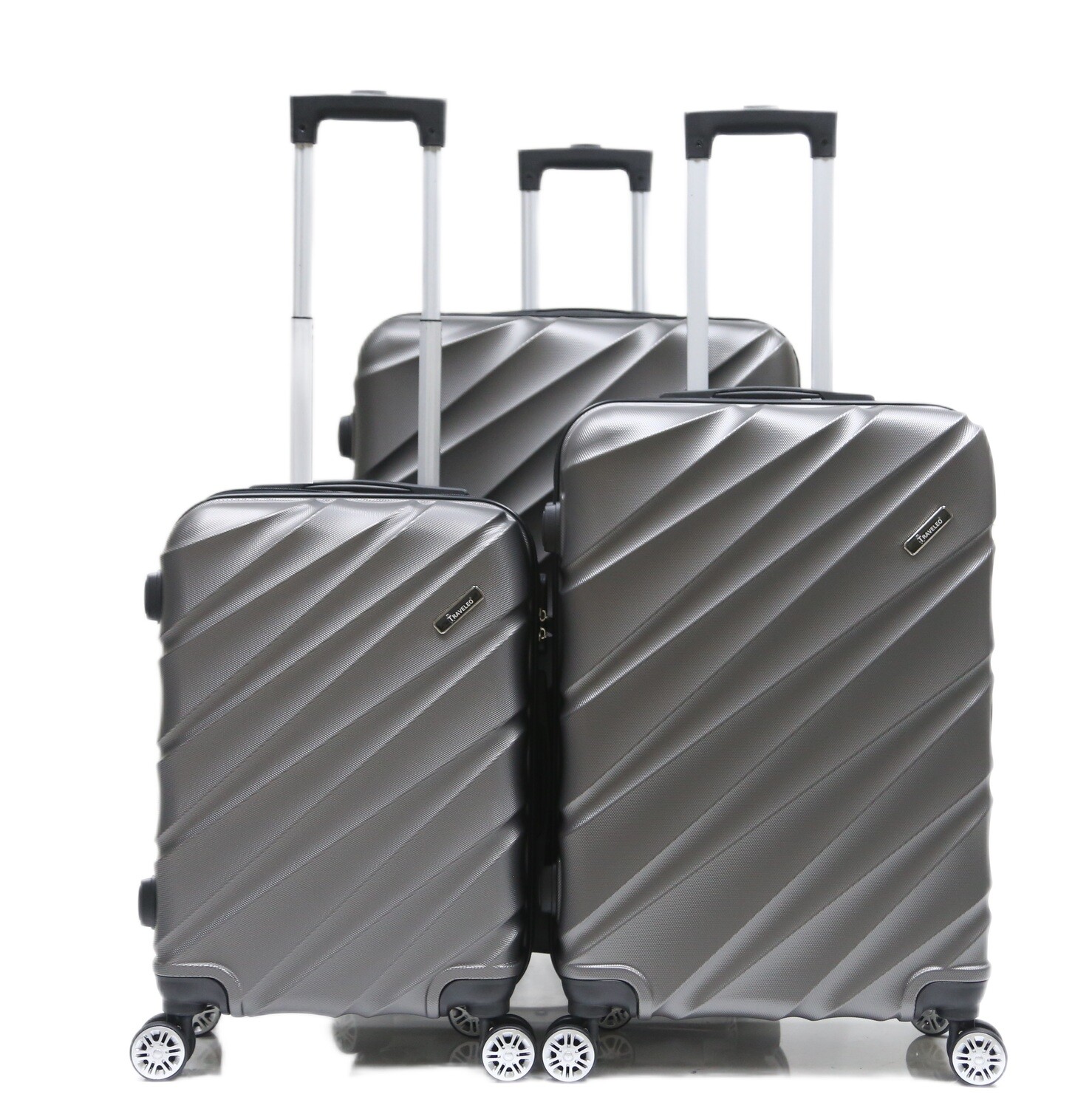 Kofferset Traveleo BABIJ - 3-delig - Complete Set - Koffer - Handbagage 35L + 65L en 90L Ruimbagage - ABS05 Grijs