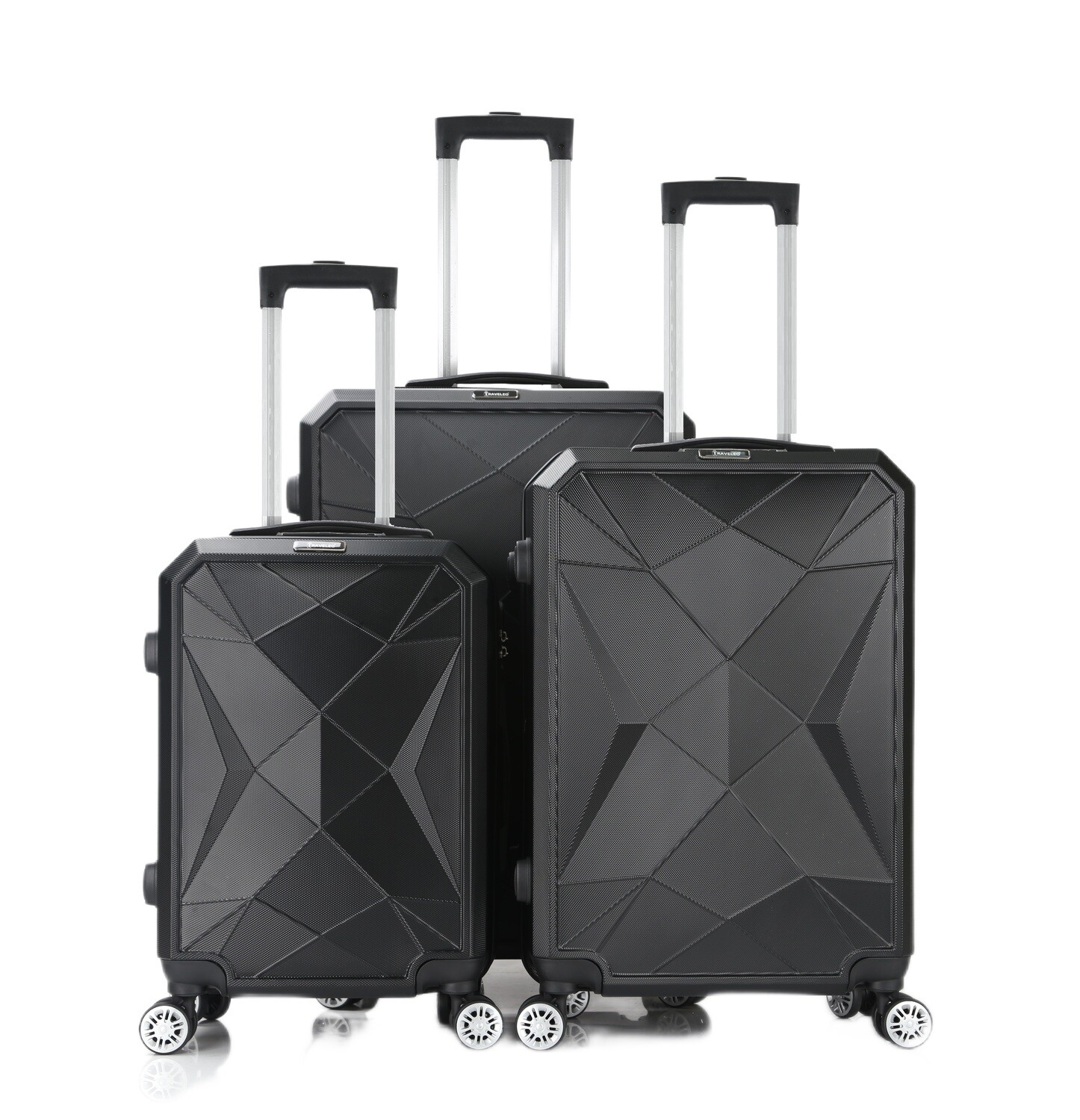 Kofferset Traveleo BABIJ - 3-delig - Complete Set - Koffer - Handbagage 35L + 65L en 90L Ruimbagage - ABS03 Zwart
