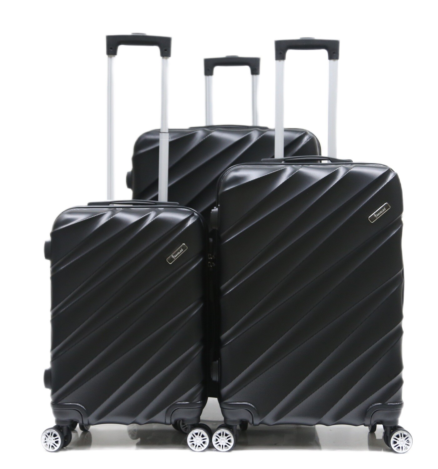 Kofferset Traveleo BABIJ - 3-delig - Complete Set - Koffer - Handbagage 35L + 65L en 90L Ruimbagage - ABS05 Zwart