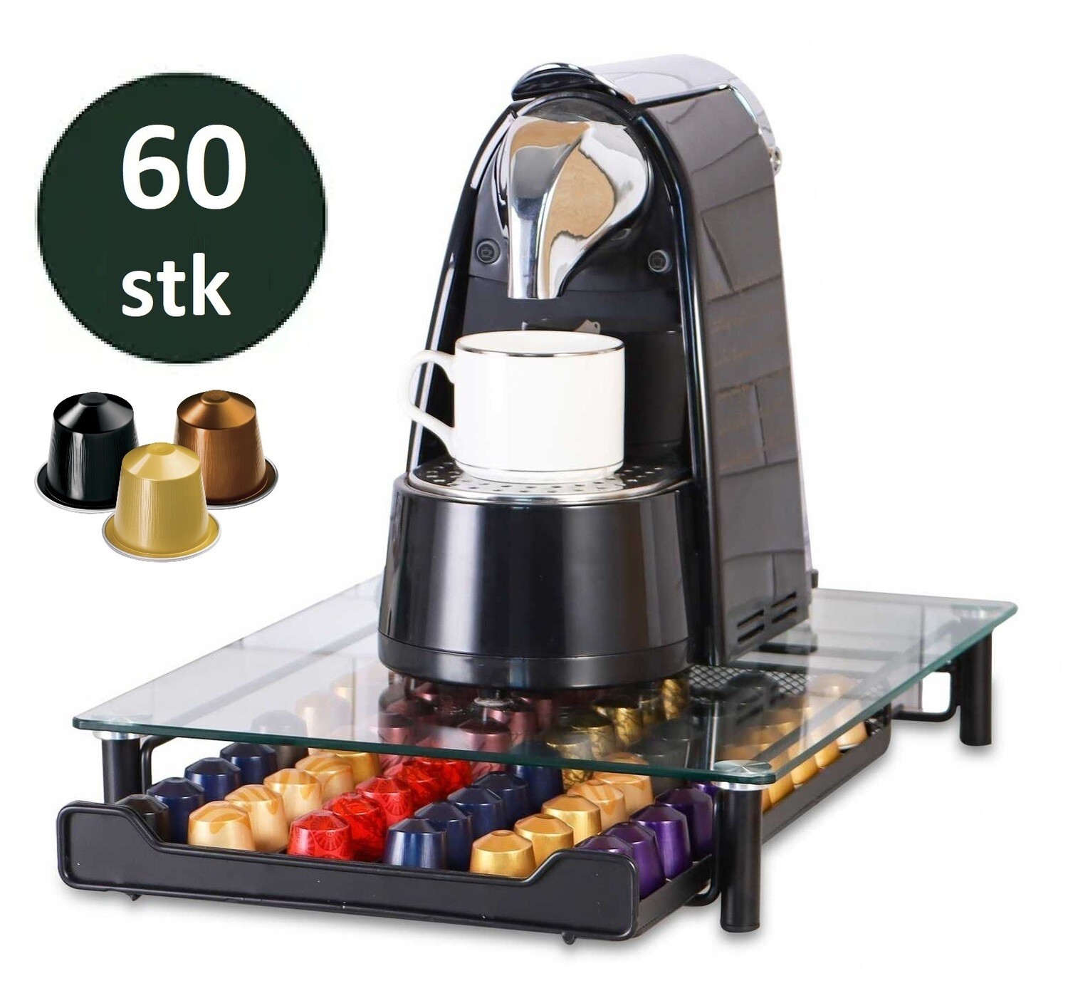 Nespresso capsulehouder/cuphouder Cheffinger CF-N02 met lade 60 cups