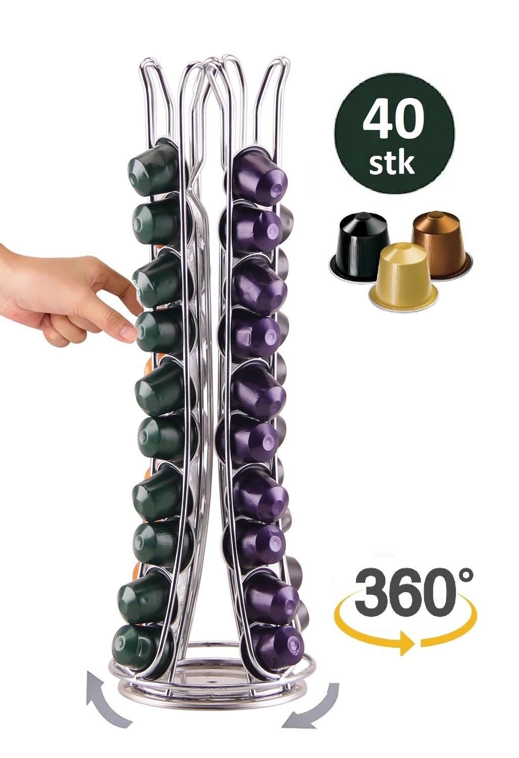Nespresso capsulehouder/cuphouder Cheffinger CF-N07 40 cups 360 graden draaibaar