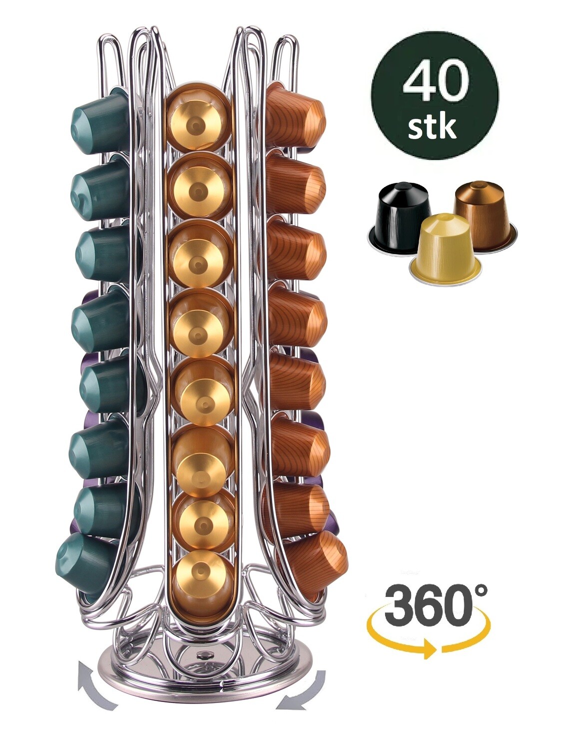 Nespresso capsulehouder/cuphouder Cheffinger CF-N08 48 cups 360 graden draaibaar