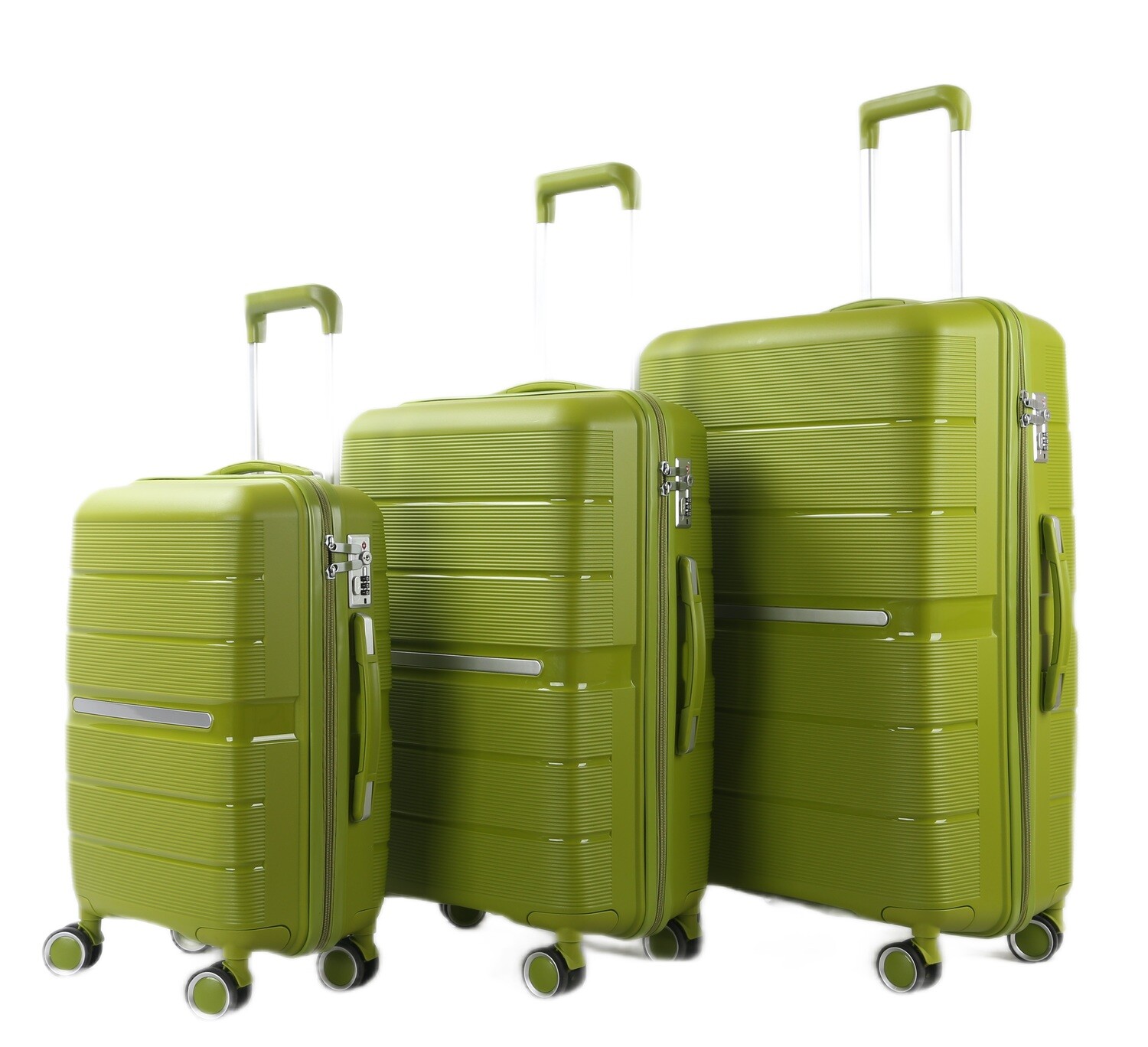 Kofferset Traveleo BABIJ - 3-delig - Complete Set - Koffer - Handbagage 35L + 65L en 90L Ruimbagage Polypropyleen PPS01 Groen