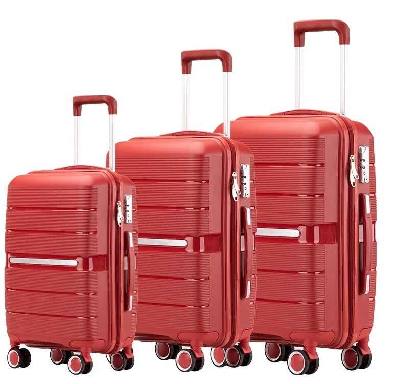 Kofferset Traveleo BABIJ - 3-delig - Complete Set - Koffer - Handbagage 35L + 65L en 90L Ruimbagage Polypropyleen PPS01 Rood
