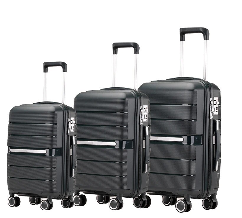 Kofferset Traveleo BABIJ - 3-delig - Complete Set - Koffer - Handbagage 35L + 65L en 90L Ruimbagage Polypropyleen PPS01 Zwart