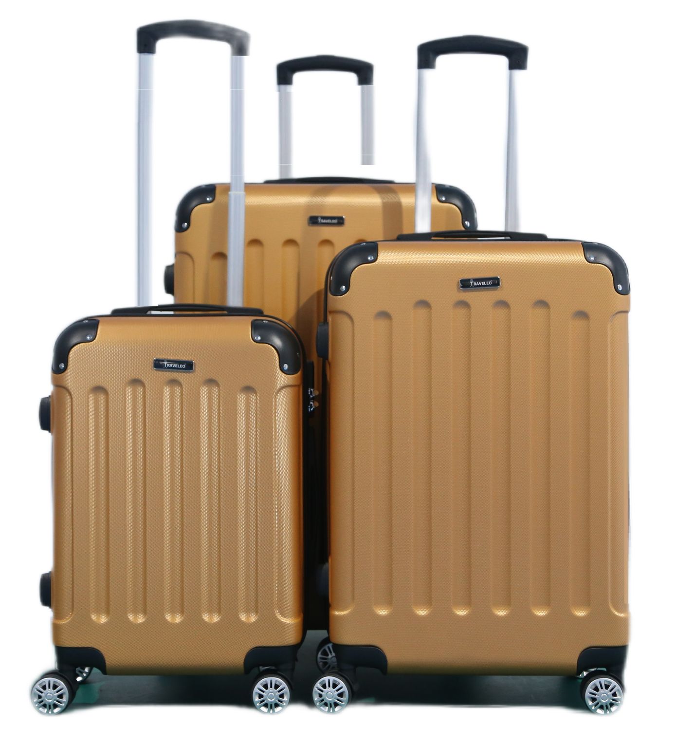 Kofferset Traveleo BABIJ - 3-delig - Complete Set - Koffer - Handbagage 35L + 65L en 90L Ruimbagage - ABS01 Champagne