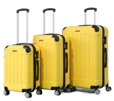 Kofferset Traveleo Babij - 3-delig - Complete Set - Koffer - Handbagage 35L + 65L en 90L Ruimbagage - ABS01 Geel