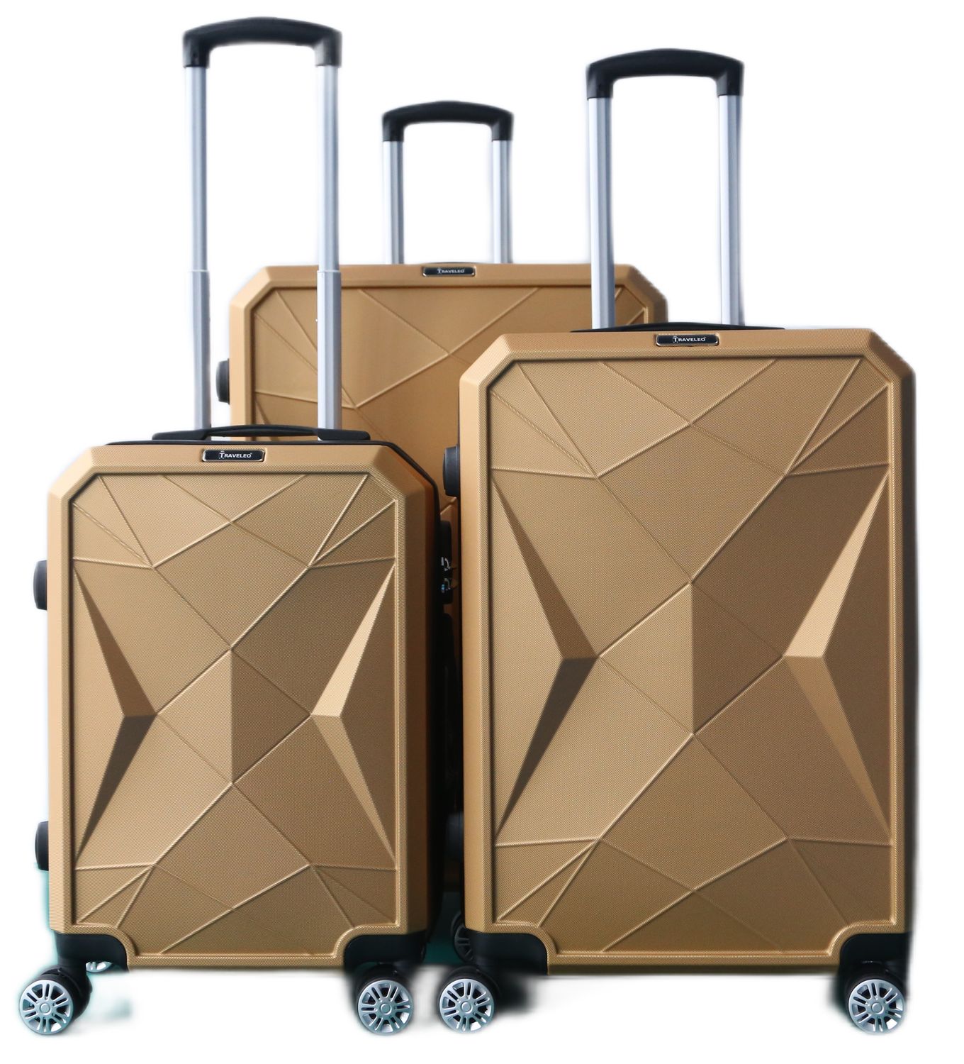 Kofferset Traveleo BABIJ - 3-delig - Complete Set - Koffer - Handbagage 35L + 65L en 90L Ruimbagage - ABS03 Champagne