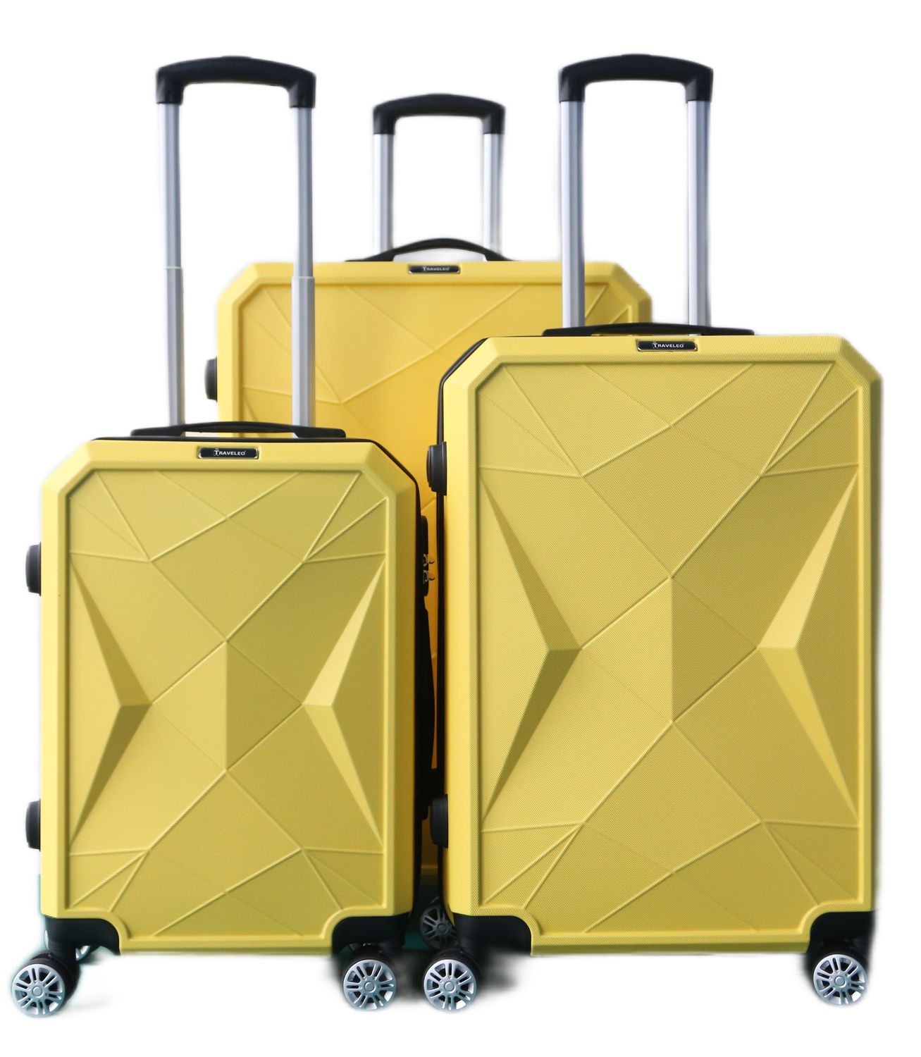 Kofferset Traveleo BABIJ - 3-delig - Complete Set - Koffer - Handbagage 35L + 65L en 90L Ruimbagage - ABS03 Geel