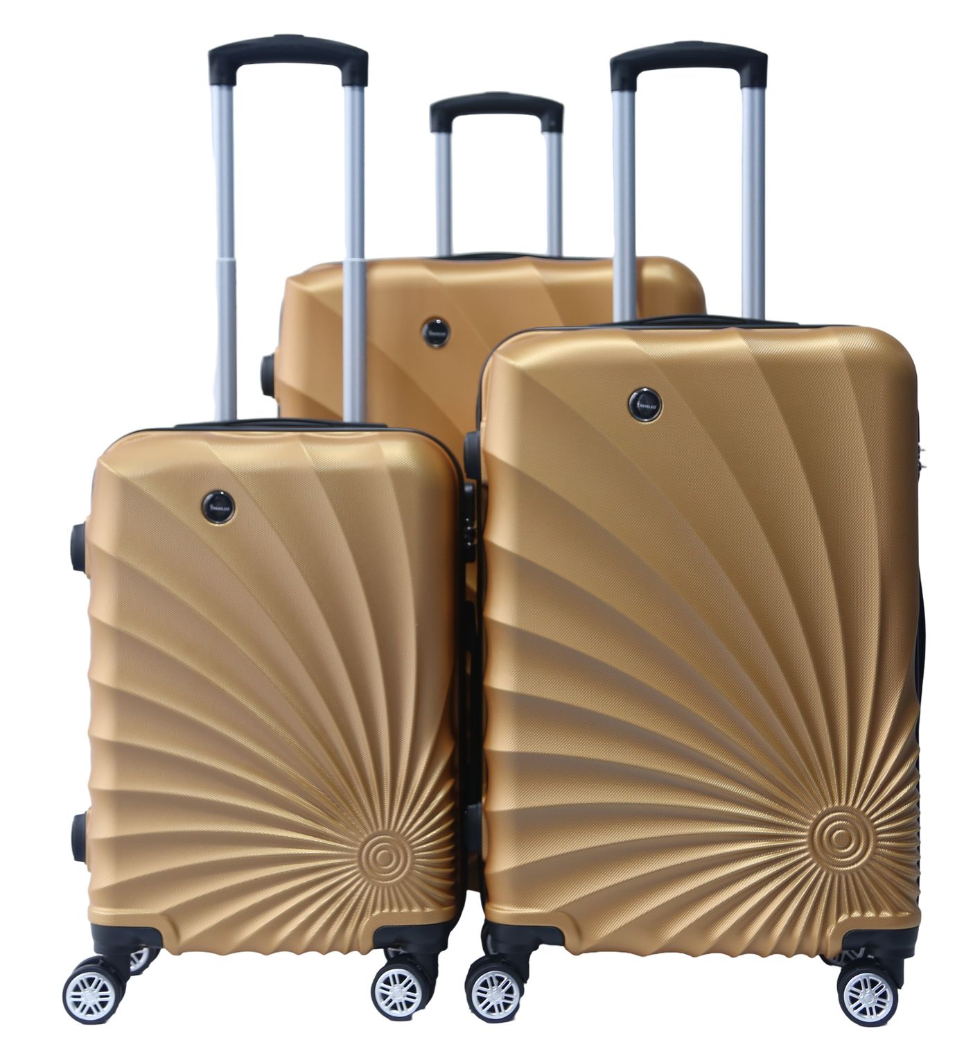 Kofferset Traveleo Babij - 3-delig - Complete Set - Koffer - Handbagage 35L + 65L en 90L Ruimbagage - ABS08 Goud