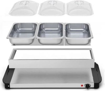 Buffetwarmer - Warmhoudplaat - Cheffinger Chafing Dish - Bain-marie - Voedselwarmer - 3x2.4L - Roestvrij Staal