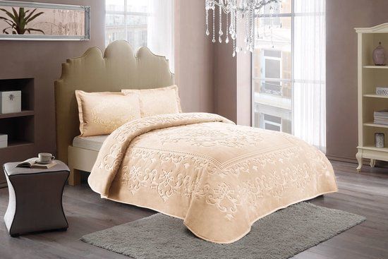 Deken Beau Maison Embossed dubbele deken Cappuccino 220 x 240 cm | Zware Kwaliteit